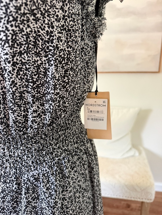 NWT Nordstrom Halogen Black & White Ruffle Midi Dress Size Small - Picture 3 of 4